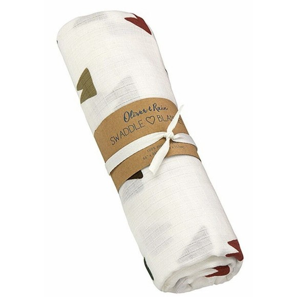 Oliver &amp; Rain Other - New Oliver & Rain Off-White Mountain Organic Cotton Swaddle Baby Blanket 46x46”